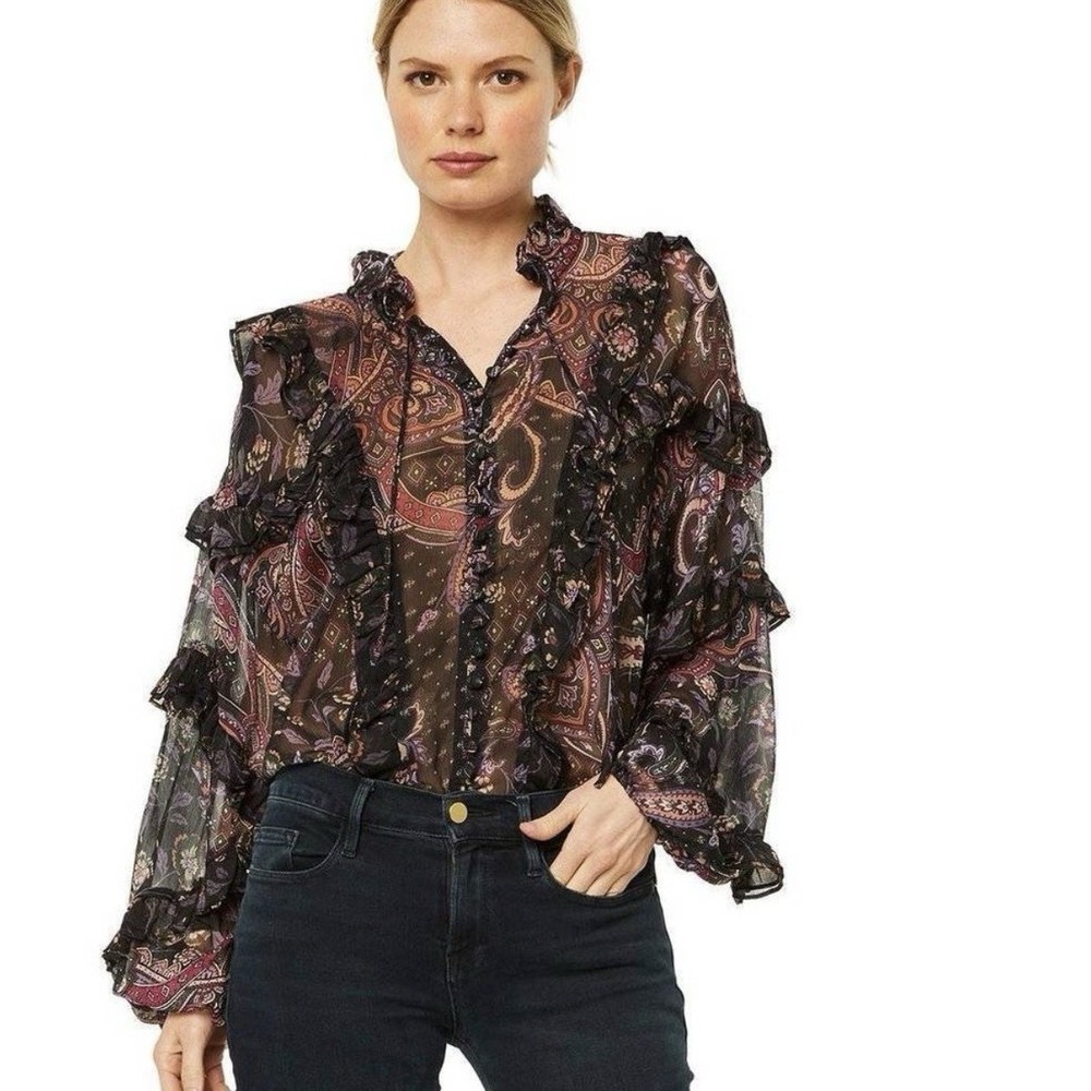MISA  LA Paisley Sheer 3/4 Balloon Sleeves "Frida" Top Oversized‎ Whimsigoth XS